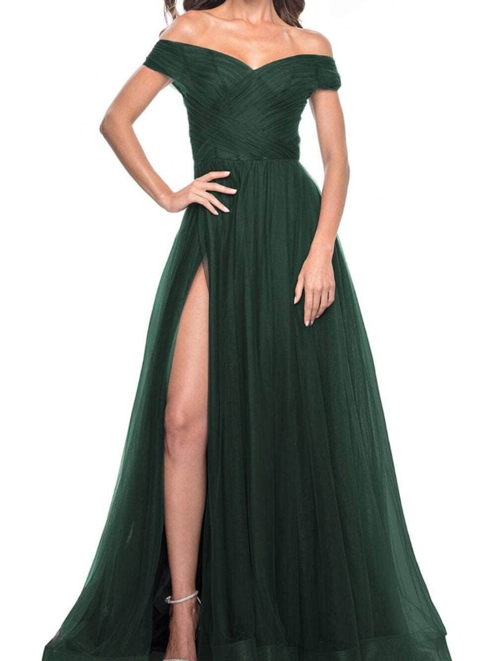 NWT La Femme 30498SC Tulle Prom Dress Dark Emerald Size 4
